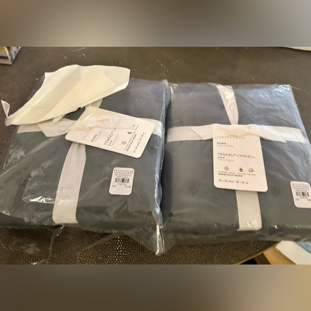 2 Pottery Barn Euro Shams Tencel Locell-Steel Blue